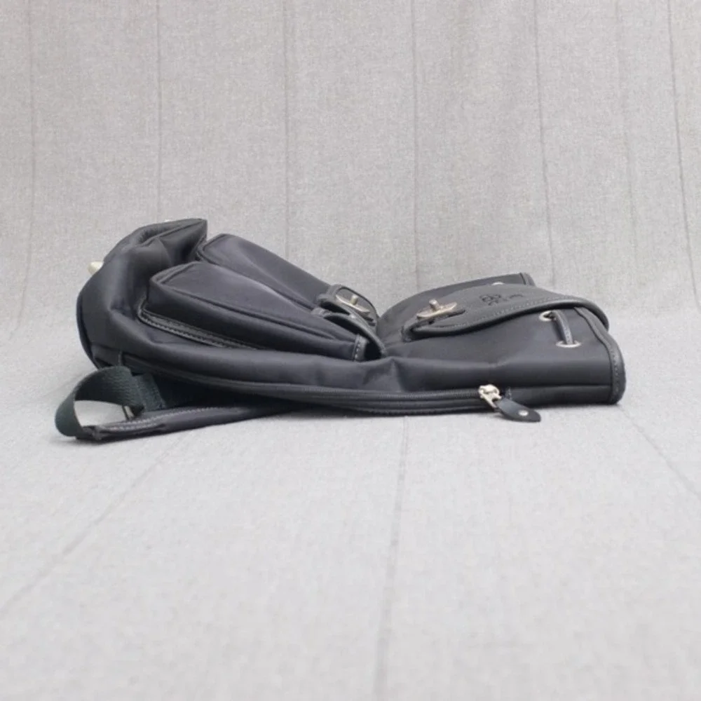 Ebel Black Nylon Faux Leather Turn Lock Cinch‎ Top Travel Backpack